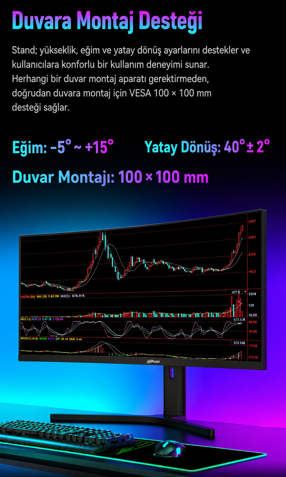 DAHUA LM32-E330CA 32″ 200Hz 1ms 2K VA Curved Gaming (Oyuncu) Monitör