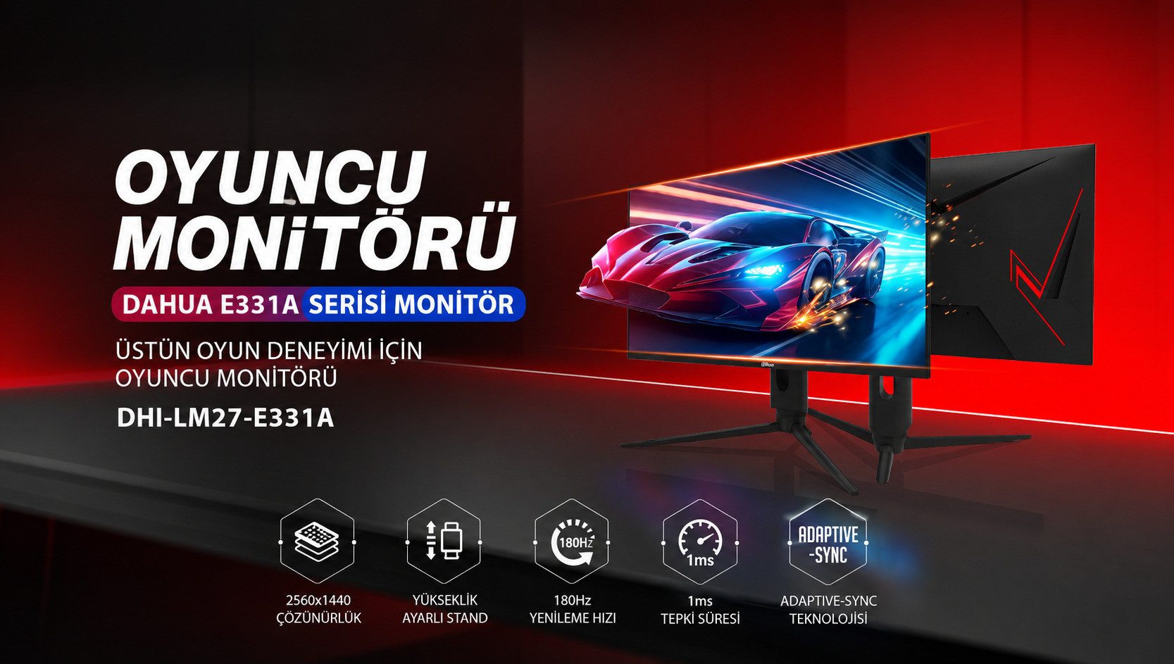 DAHUA LM27-E331A 27″ 180Hz 1ms 2K IPS Gaming (Oyuncu) Monitör
