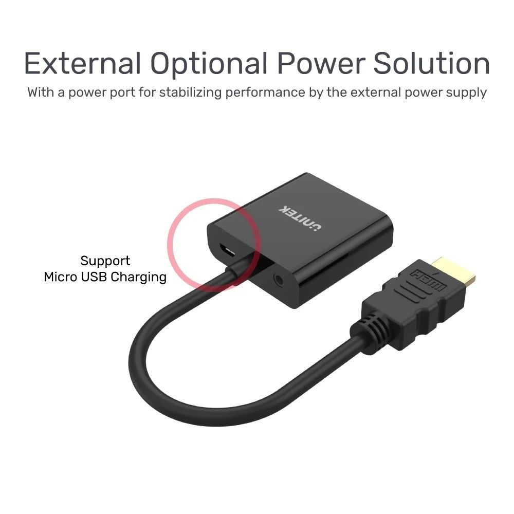 Unitek HDMI to VGA/3.5MM Ses Destekli Siyah Dönüştürücü Kablo Y-6333