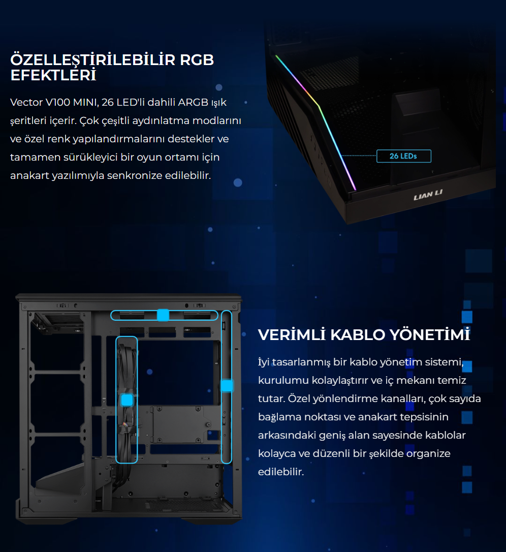 Lian Li V100R Mini Siyah 650W 80+ Gold mATX Gaming Kasa