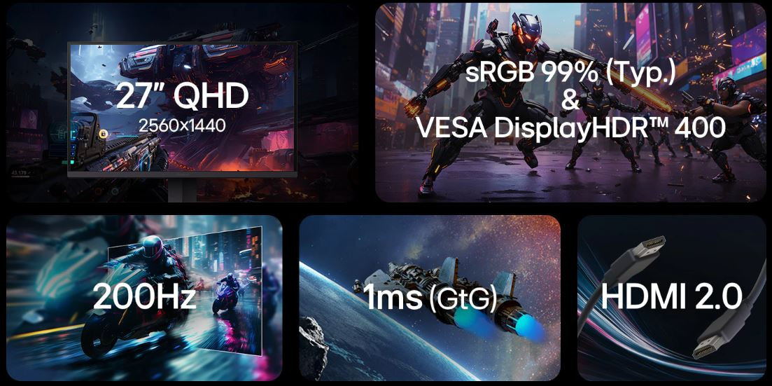 LG UltraGear G6 27G610A-B 27″ 200Hz 1ms 2K FreeSync Premium HDR400 Pivot QHD IPS Gaming Monitör