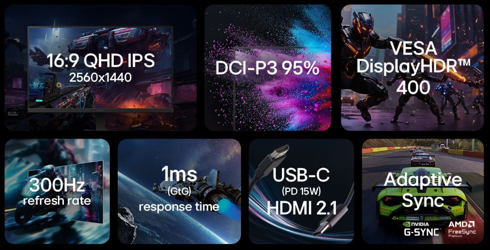 LG UltraGear 27G640A-B 27″ 300Hz 1ms 2K AdaptiveSync HDR400 Pivot QHD IPS Gaming Monitör
