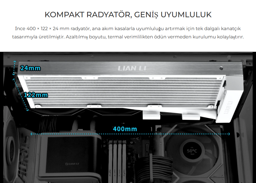 Lian Li HydroShift II OLED Curved 360 Fansız Beyaz Sıvı Soğutucu 
