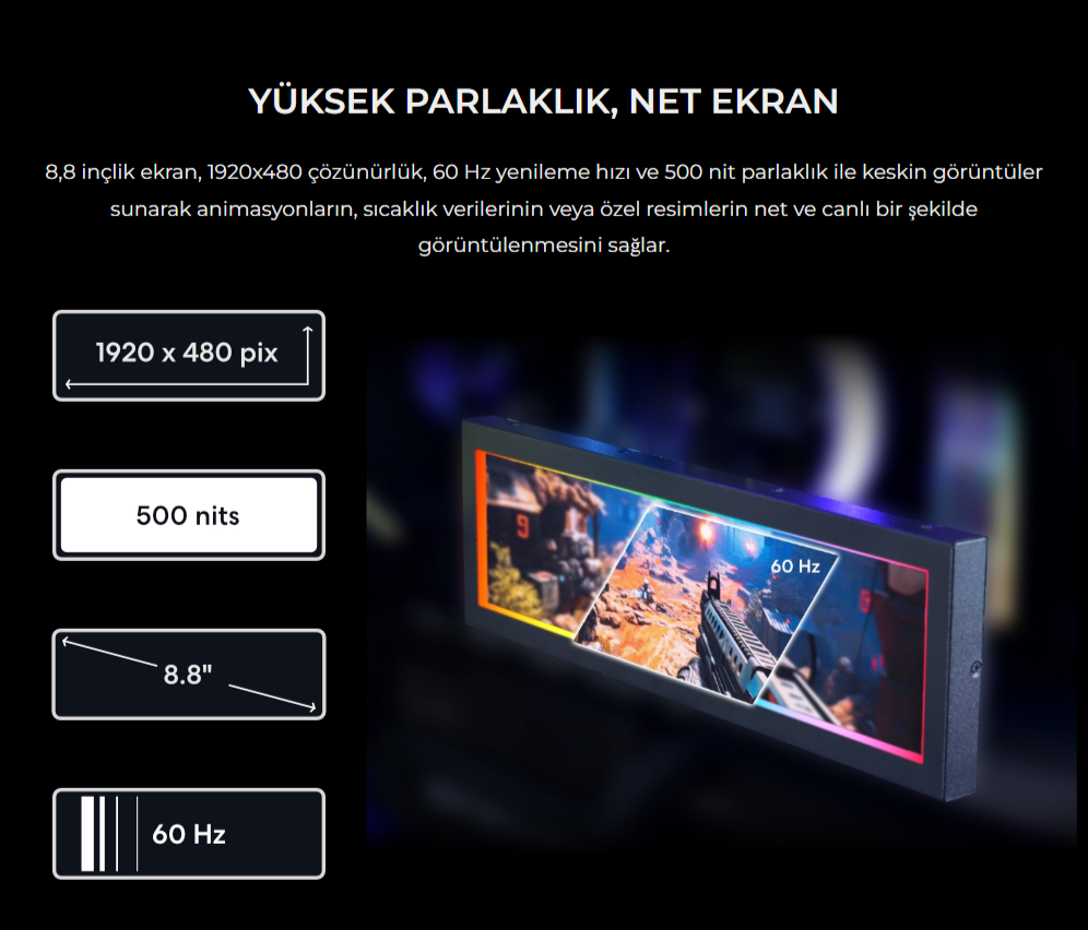 Lian Li 8.8″ Universal Ekran Siyah (G89.SM088X.00)