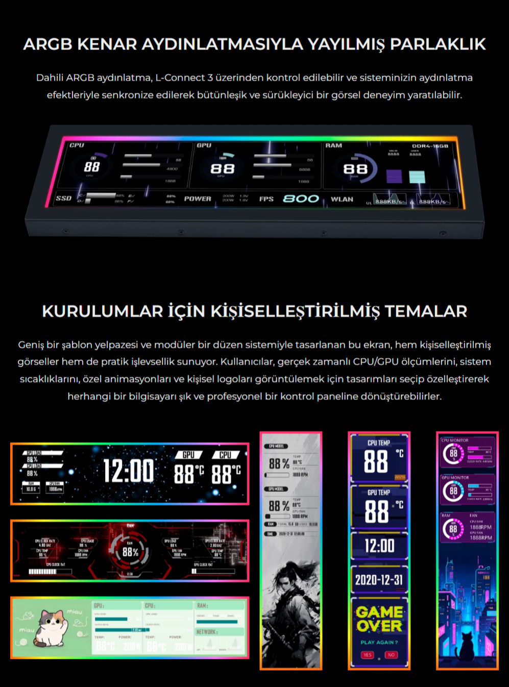 Lian Li 8.8″ Universal Ekran Siyah (G89.SM088X.00)