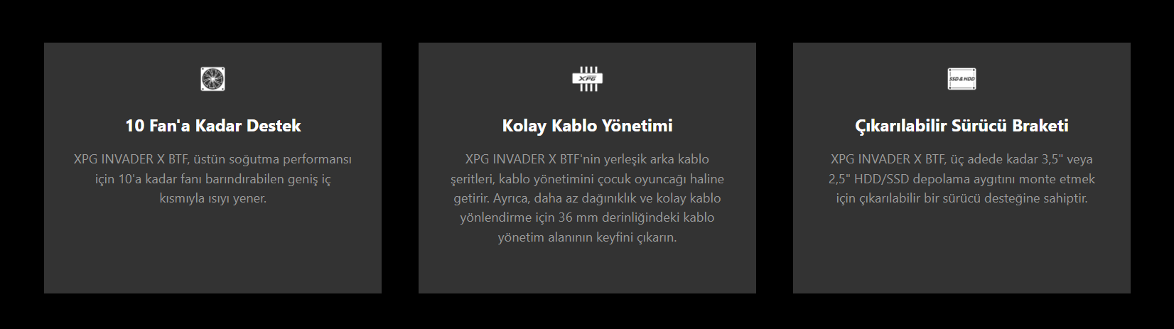 XPG Invader X BTF ARGB  Siyah ATX Mid-Tower Gaming Kasa