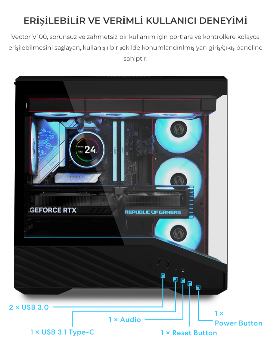 Lian Li Vector V100MIX Mini Siyah M-ATX Mini-ITX Kasa (G99.V100MIX.00)