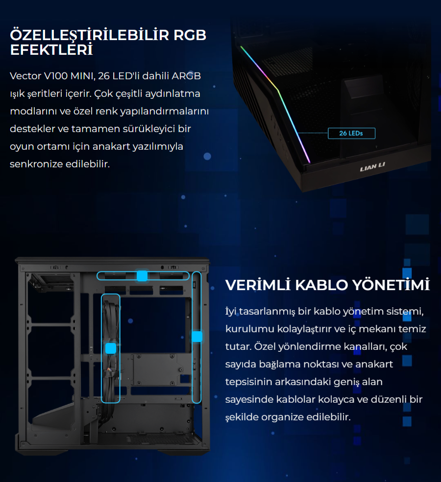 Lian Li Vector V100RMIX Mini Siyah M-ATX Mini-Tower Kasa