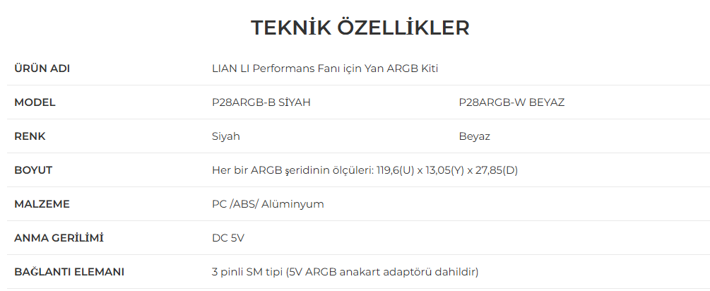 Lian Li Fan ARGB Kiti Siyah (G89.P28ARGB-B.00)