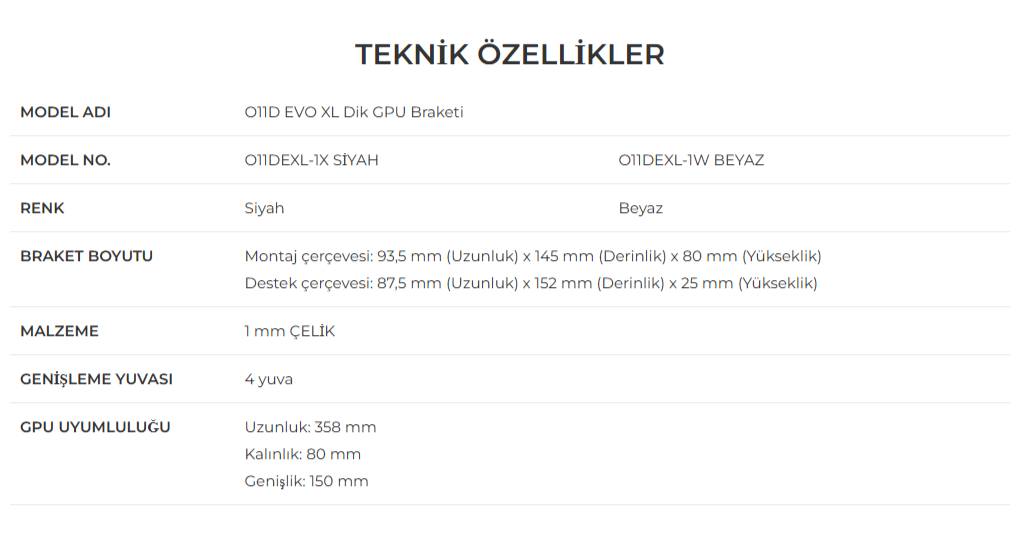 Lian Li 011DEXL-1W Dikey Beyaz GPU Kiti (G89.O11DEXL-1W.00)
