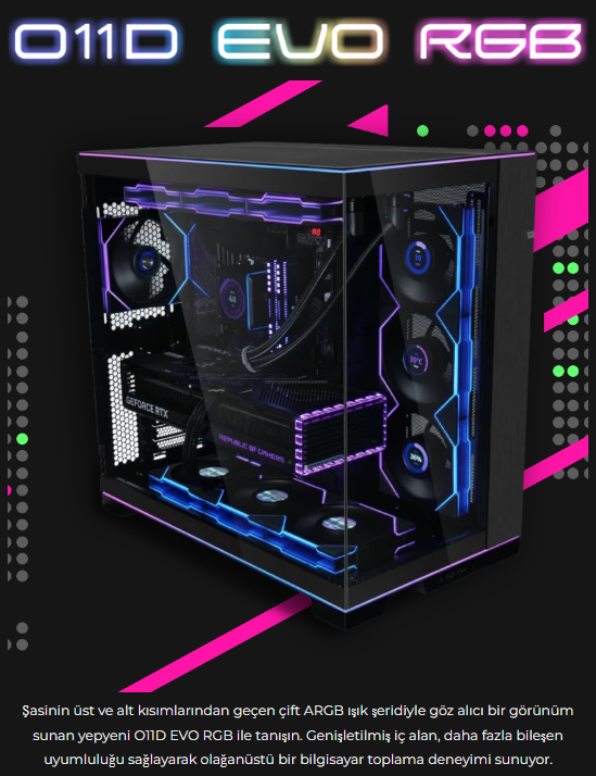 Lian Li O11 Dynamic Evo RGB Siyah Mid-Tower E-ATX Oyuncu (Gaming) Kasa (G99.O11DERGBX.00)