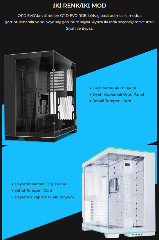 Lian Li O11 Dynamic Evo RGB Siyah Mid-Tower E-ATX Oyuncu (Gaming) Kasa (G99.O11DERGBX.00)