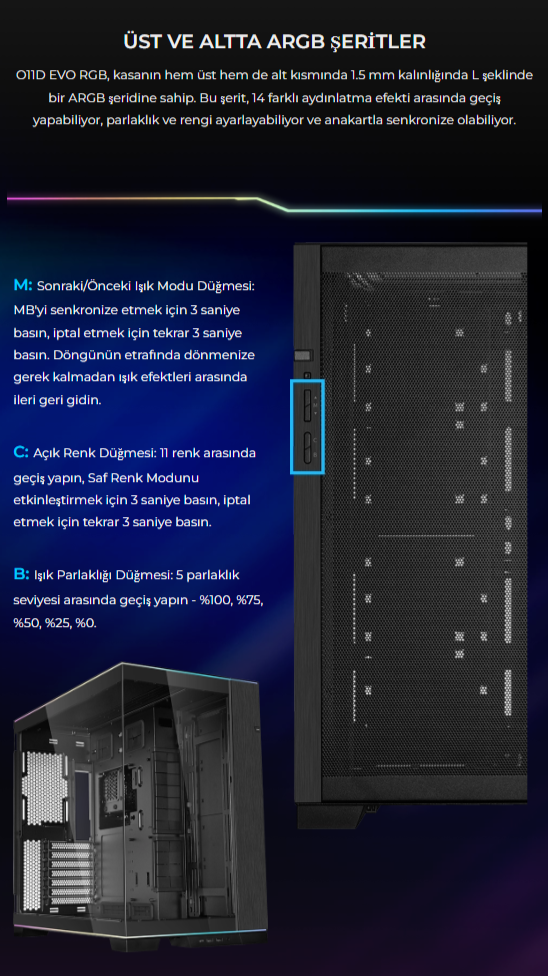 Lian Li O11 Dynamic Evo RGB Siyah Mid-Tower E-ATX Oyuncu (Gaming) Kasa (G99.O11DERGBX.00)