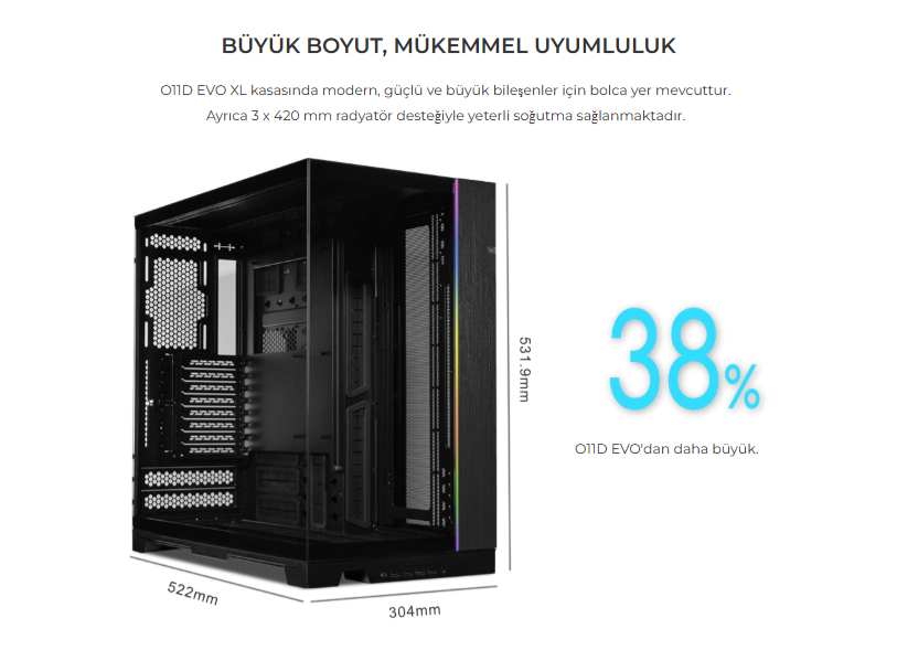 Lian Li O11 Dynamic Evo XL Siyah Full-Tower E-ATX Gaming (Oyuncu) Kasa (G99.O11DEXL-X.00)