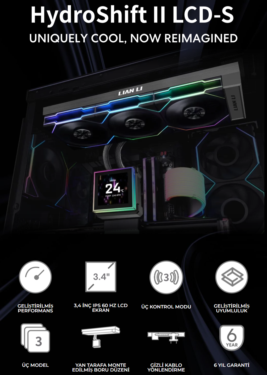 Lian Li HydroShift II LCD-S 360N FANSIZ Siyah Sıvı Soğutucu