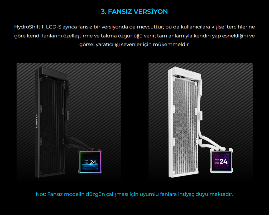 Lian Li HydroShift II LCD-S 360N FANSIZ Siyah Sıvı Soğutucu