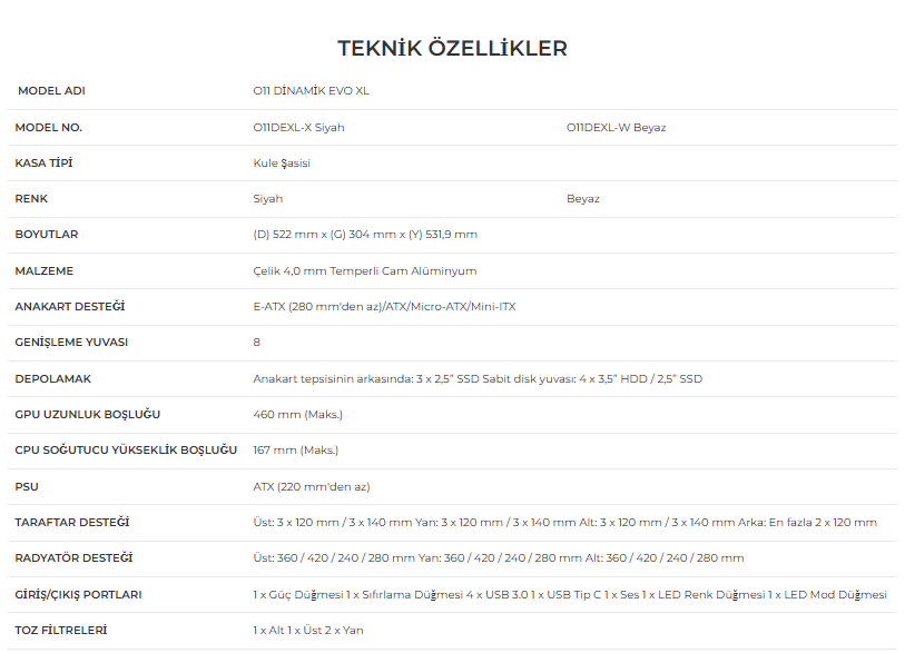 Lian Li O11 Dynamic Evo XL Siyah Full-Tower E-ATX Gaming (Oyuncu) Kasa (G99.O11DEXL-X.00)