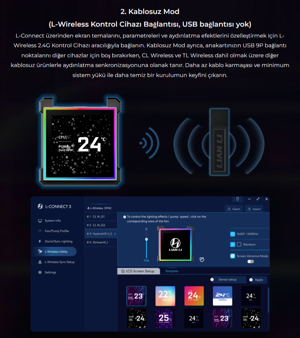 Lian Li HydroShift II LCD-S 360N FANSIZ Siyah Sıvı Soğutucu
