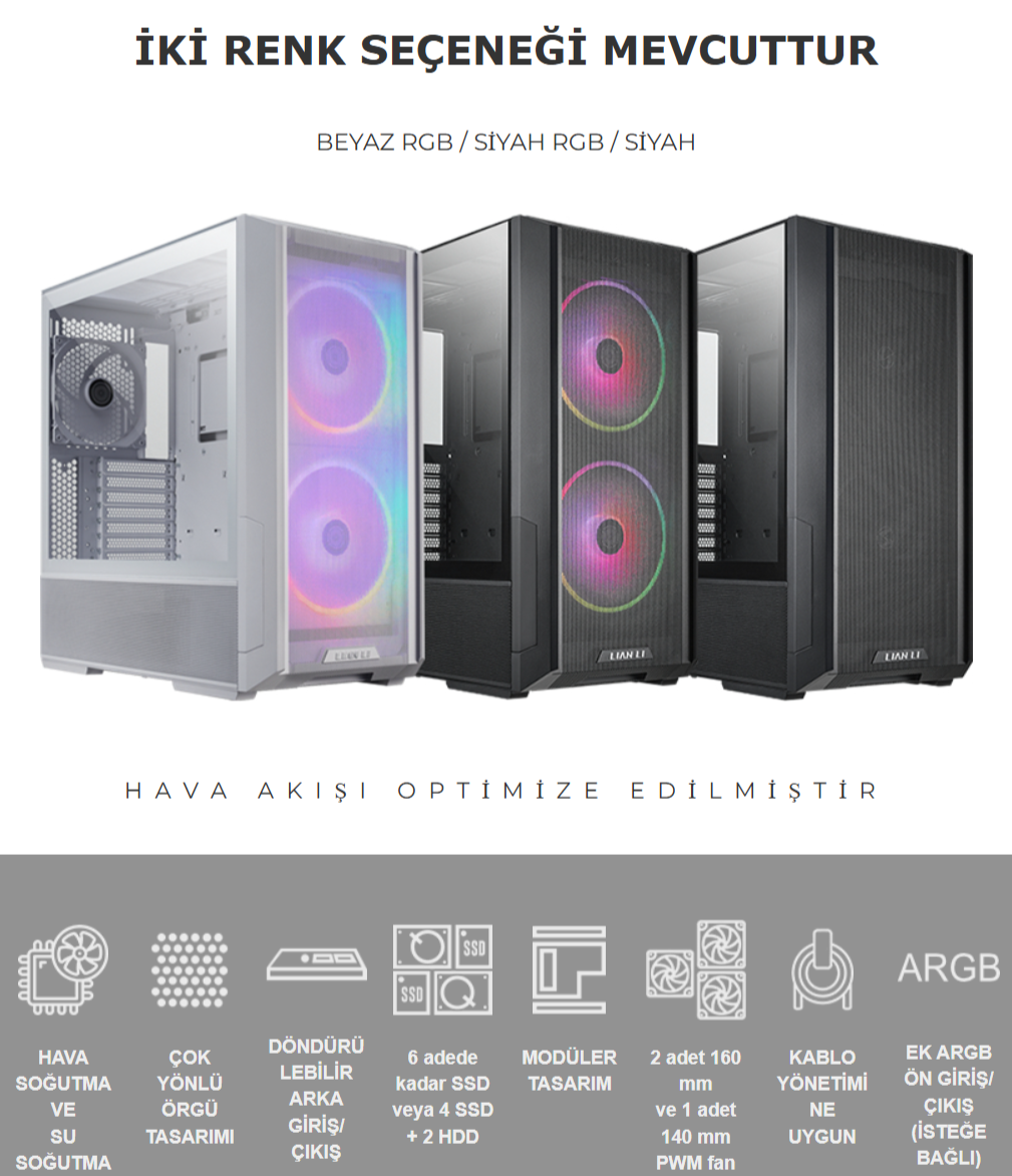 Lian Li Lancool 216 Mesh Siyah ARGB Mid-Tower E-ATX Gaming Kasa