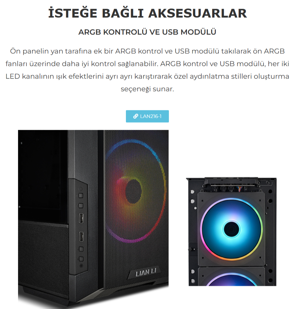 Lian Li Lancool 216 Mesh Siyah ARGB Mid-Tower E-ATX Gaming Kasa