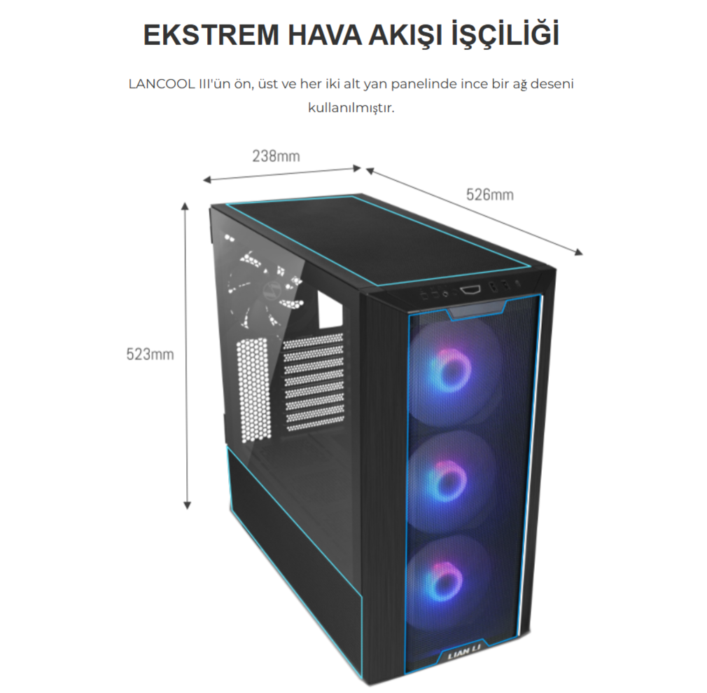 Lian Li Lancool III Siyah RGB Mid-Tower E-ATX Gaming Kasa