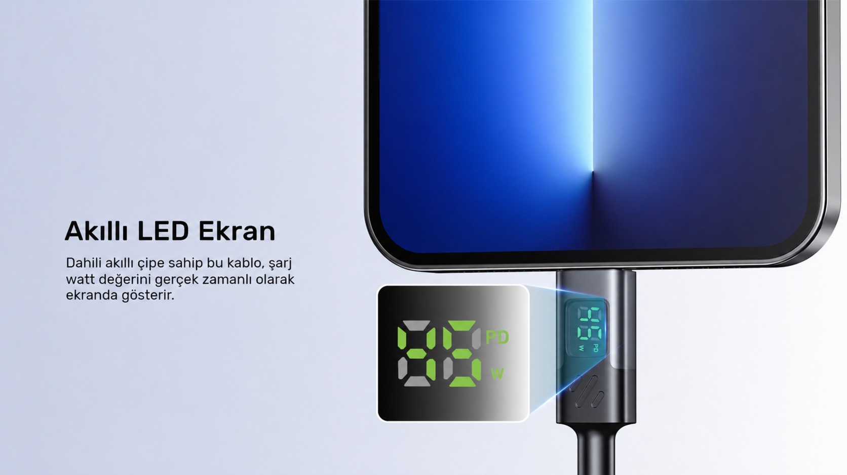 Unitek USB2.0 LED Ekranlı 60W USB-C Şarj Kablosu