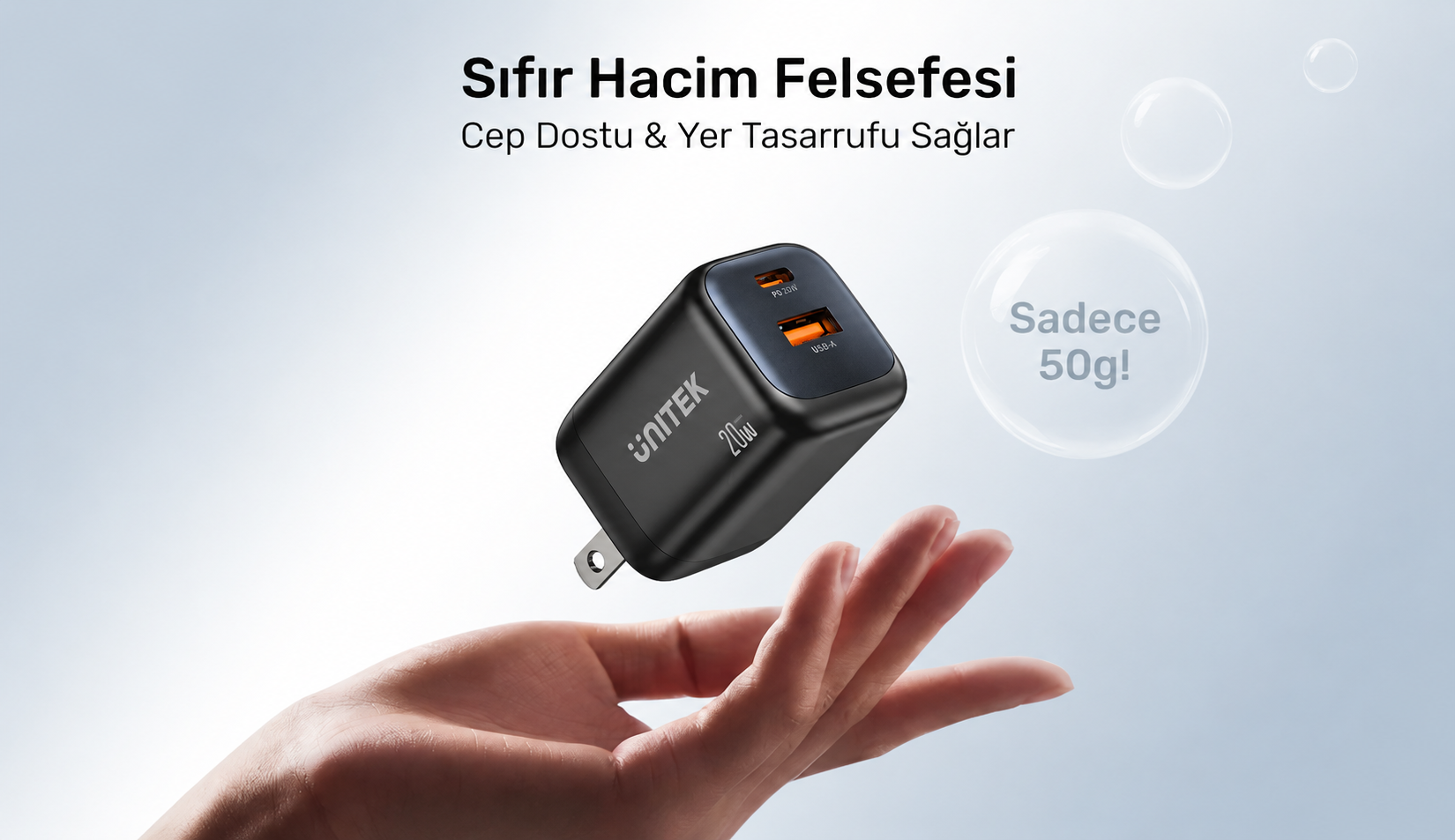 Unitek Zeno 20W Çift Portlu Gan Şarj Cihazı 