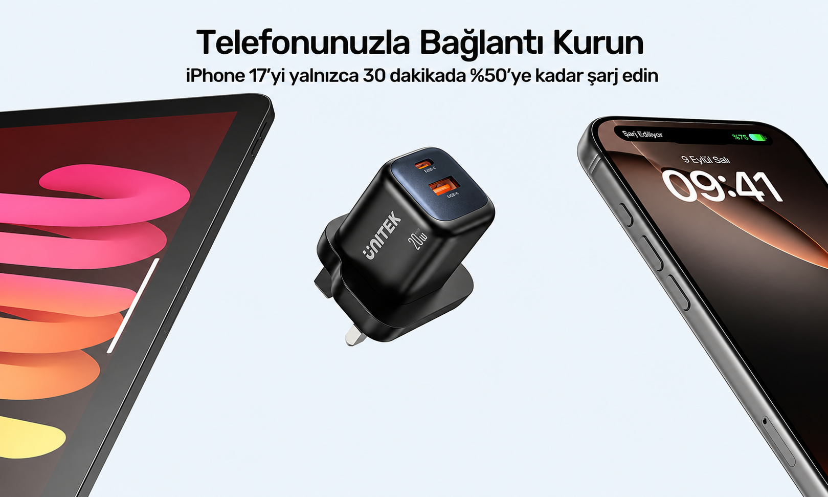 Unitek Zeno 20W Çift Portlu Gan Şarj Cihazı 