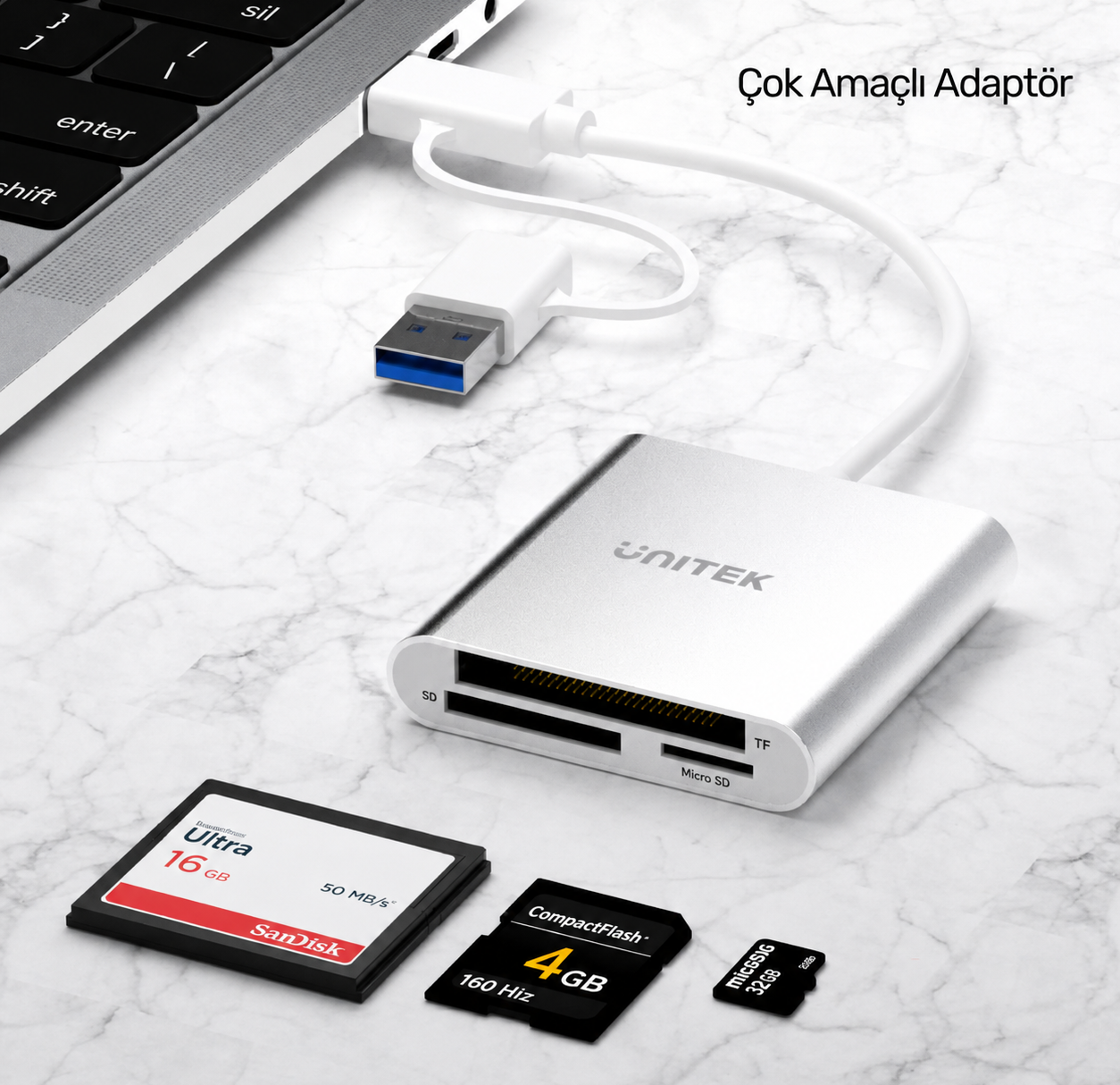 Unitek USB-C to Hafıza Kartı Okuyucu SD/CF/MICROSD Y-9313D