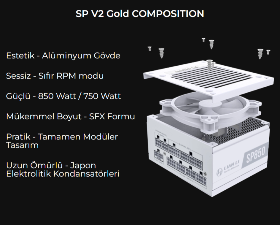 Lian Li SP750 V2 Beyaz 750W 80+ Gold ATX POWER SUPPLY (G9P.SP0750G.WO00.EU)