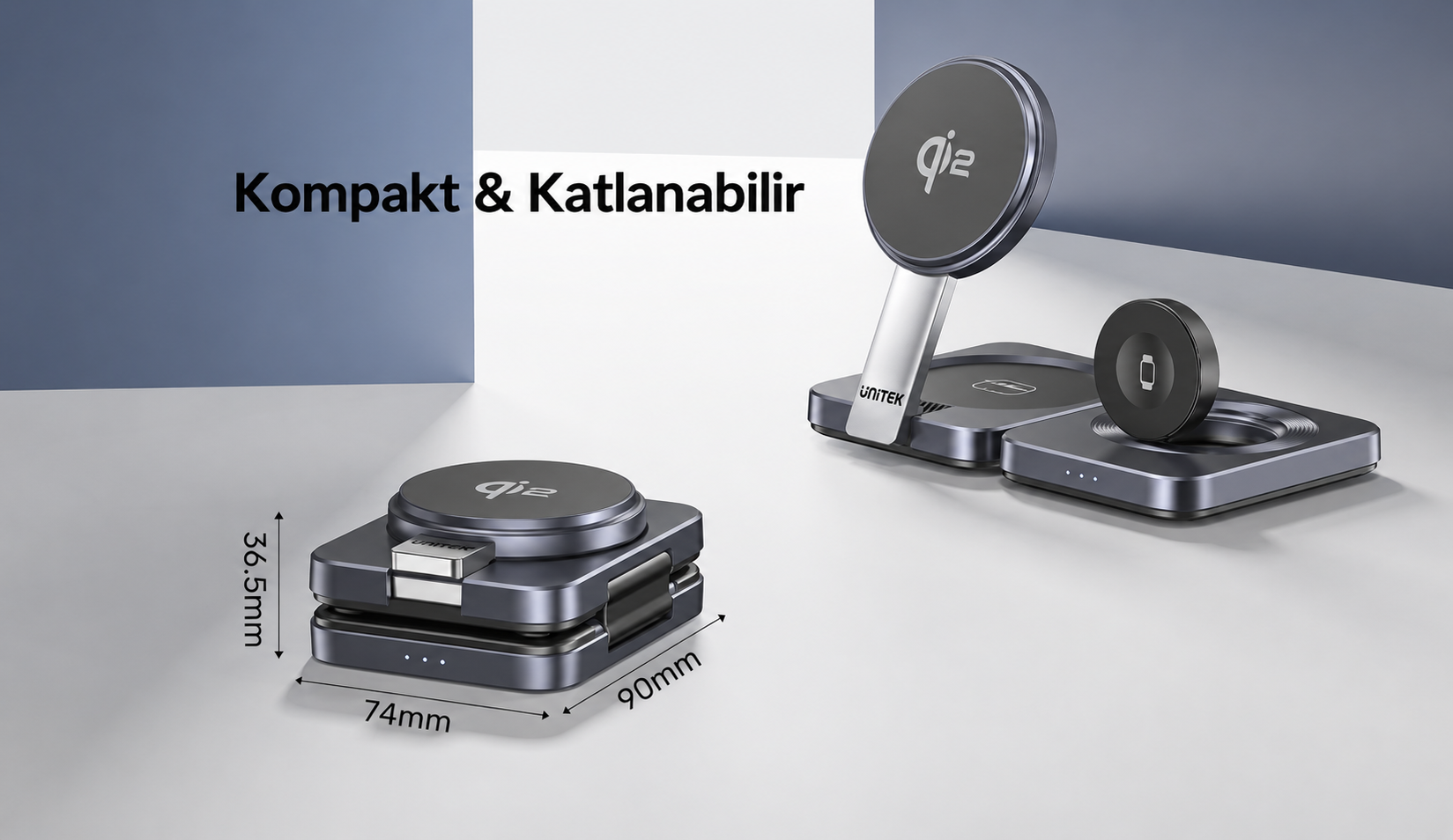 Unitek Qi2 Katlanabilir 3`ü 1 Arada Şarj İstasyonu