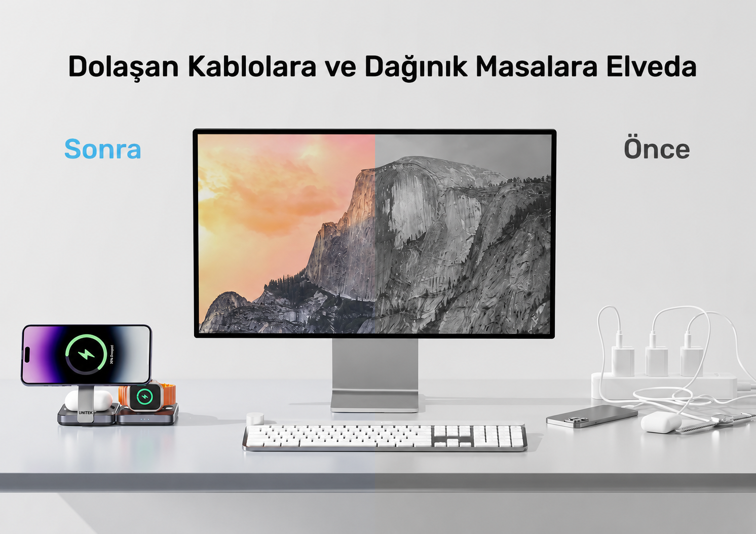 Unitek Qi2 Katlanabilir 3`ü 1 Arada Şarj İstasyonu