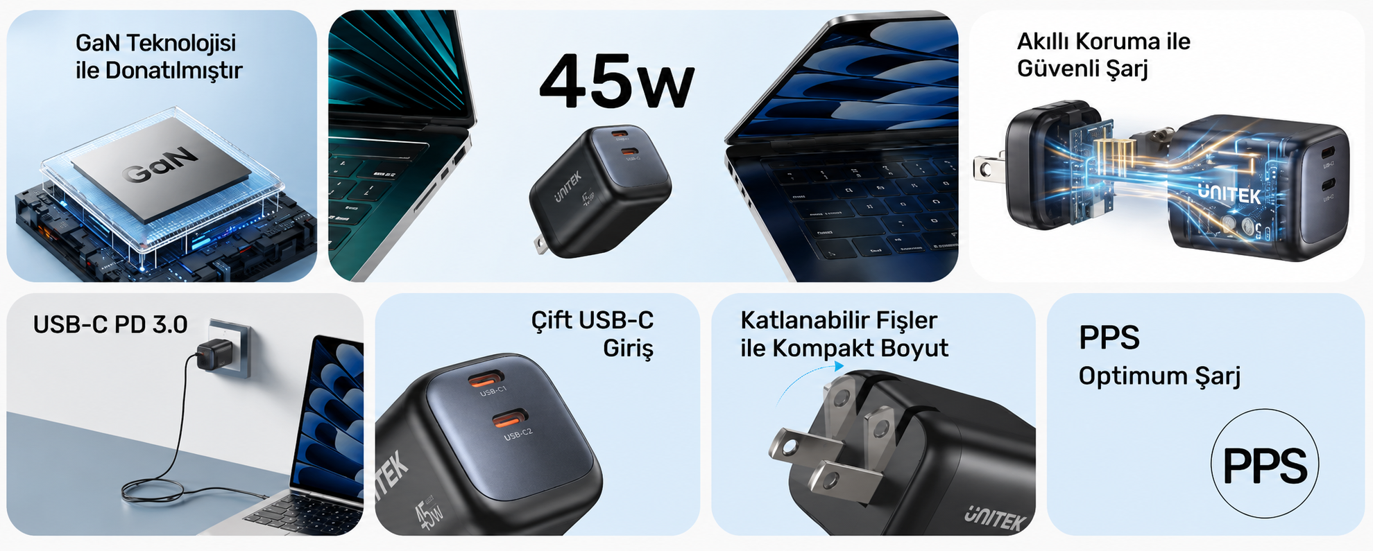 Unitek Zeno 45W GaN Şarj Cihazı