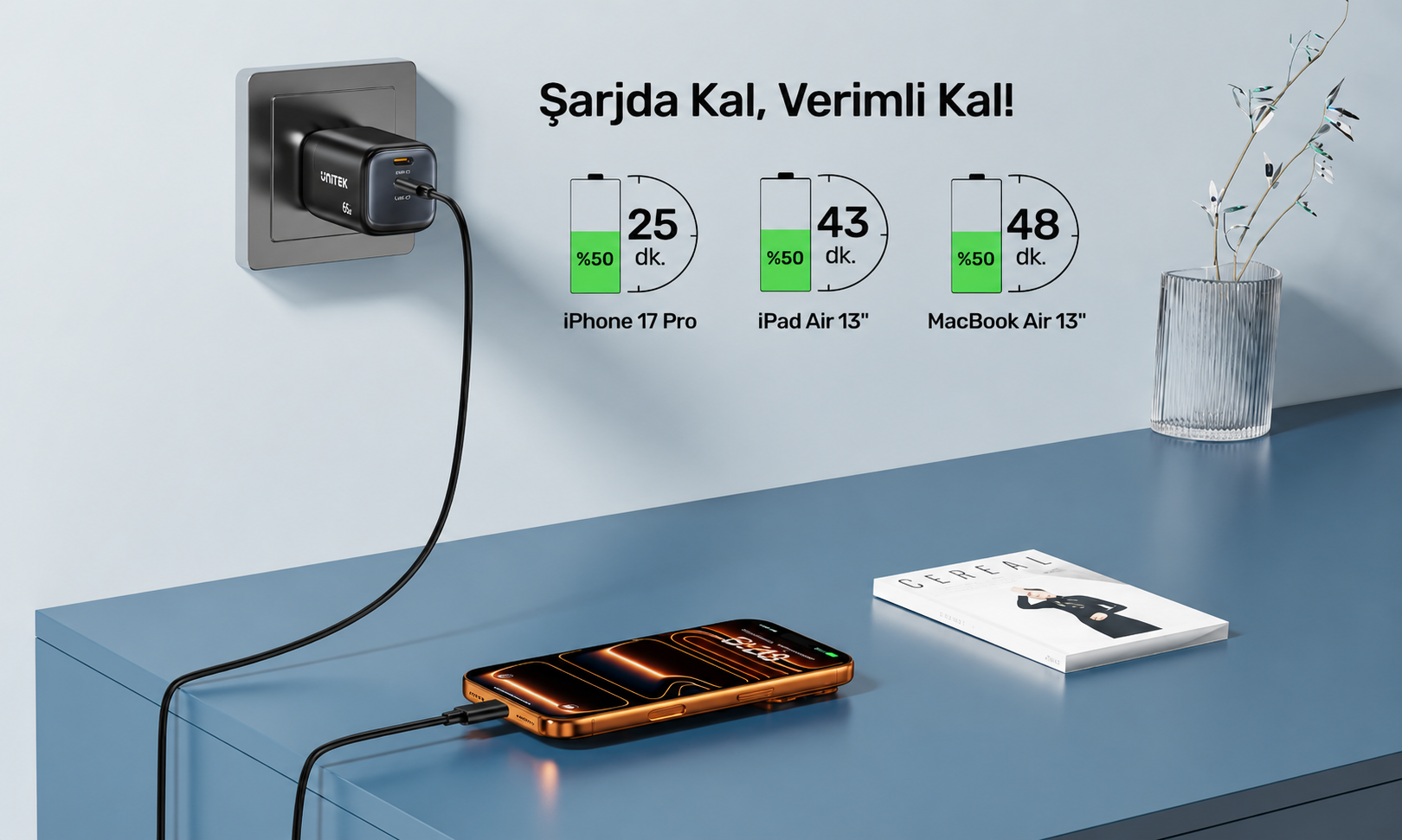 Unitek Zeno 45W GaN Şarj Cihazı