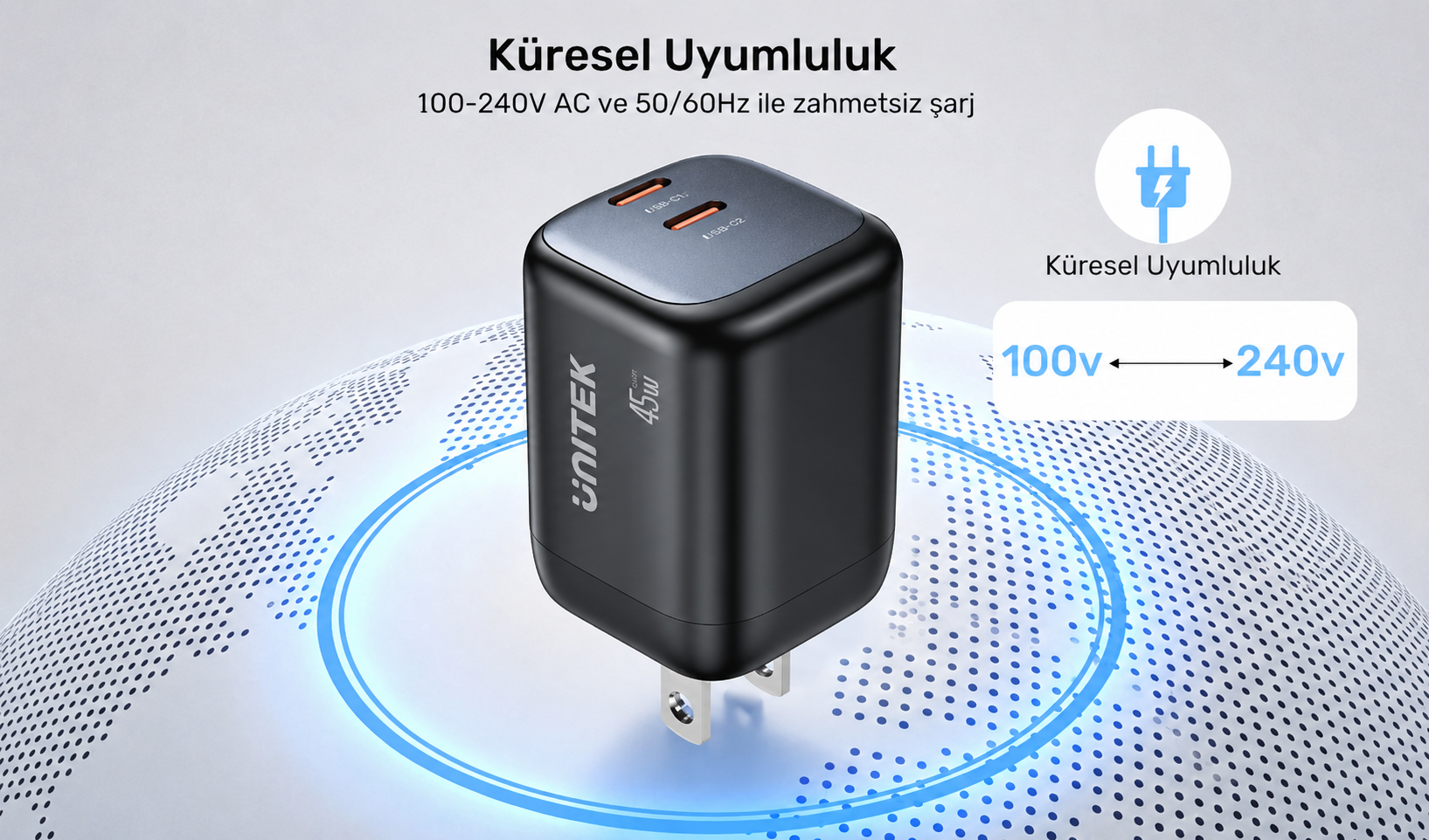 Unitek Zeno 45W GaN Şarj Cihazı