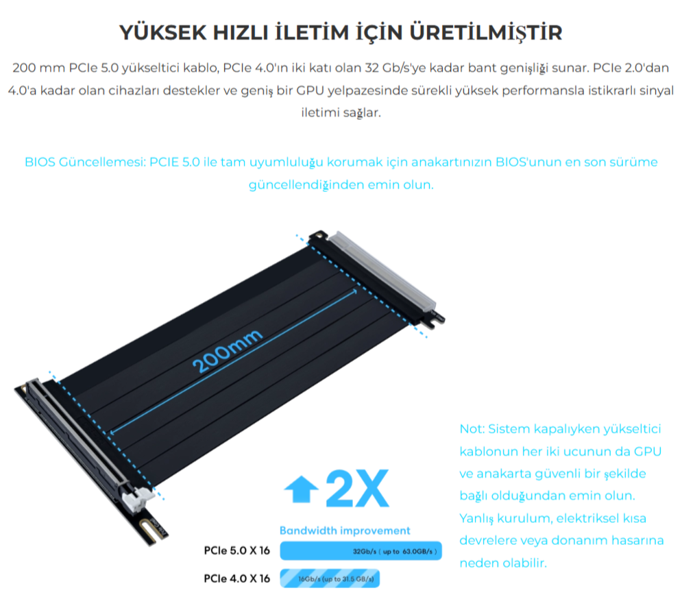 Lian Li PCIe 5.0 Riser Kablo Siyah 200mm