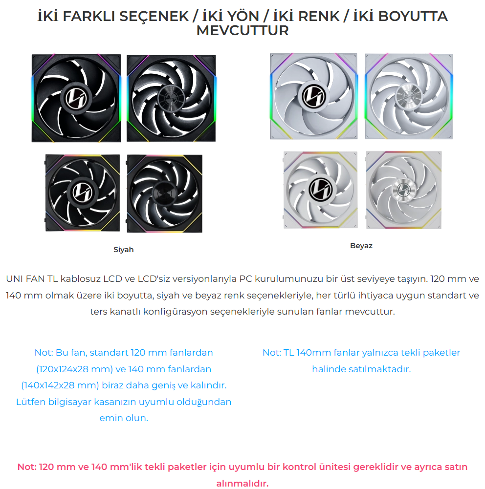Lian Li UNI FAN TL WIRELESS 1x140m Siyah Kasa Fanı (G99.14TL1W1B.00)