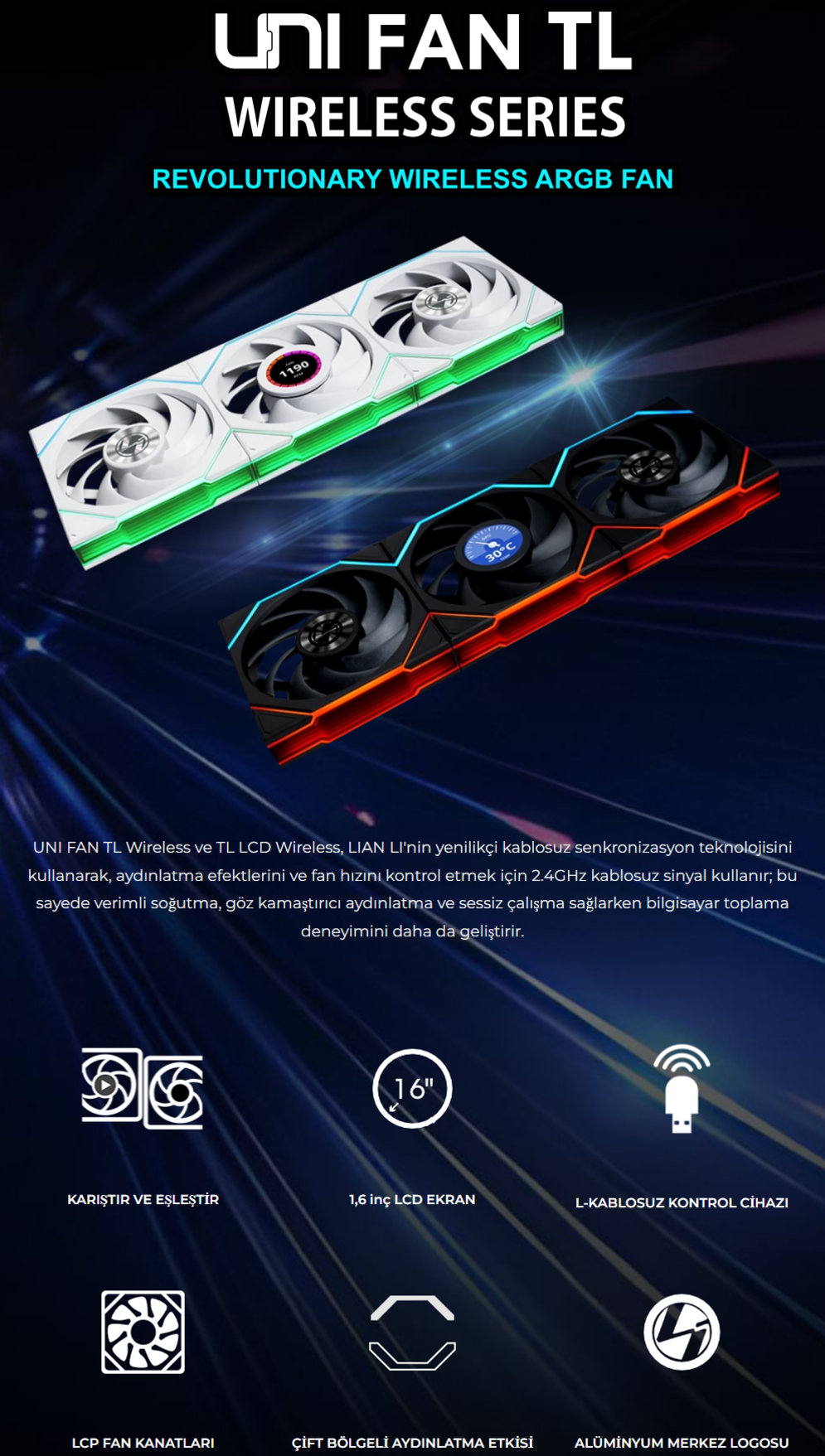 Lian Li UNI FAN TL WIRELESS 1x140m Siyah Kasa Fanı (G99.14TL1W1B.00)