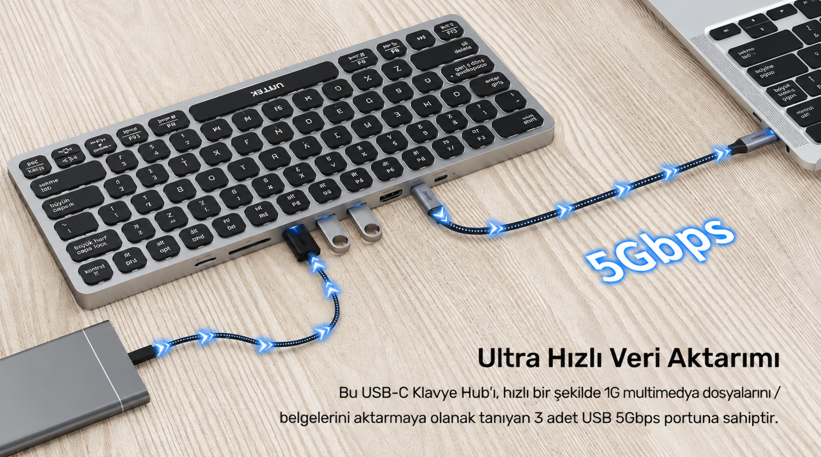 Unitek 9 Giriş USB-C Hub Klavye