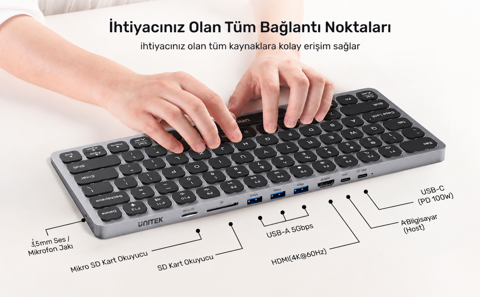 Unitek 9 Giriş USB-C Hub Klavye