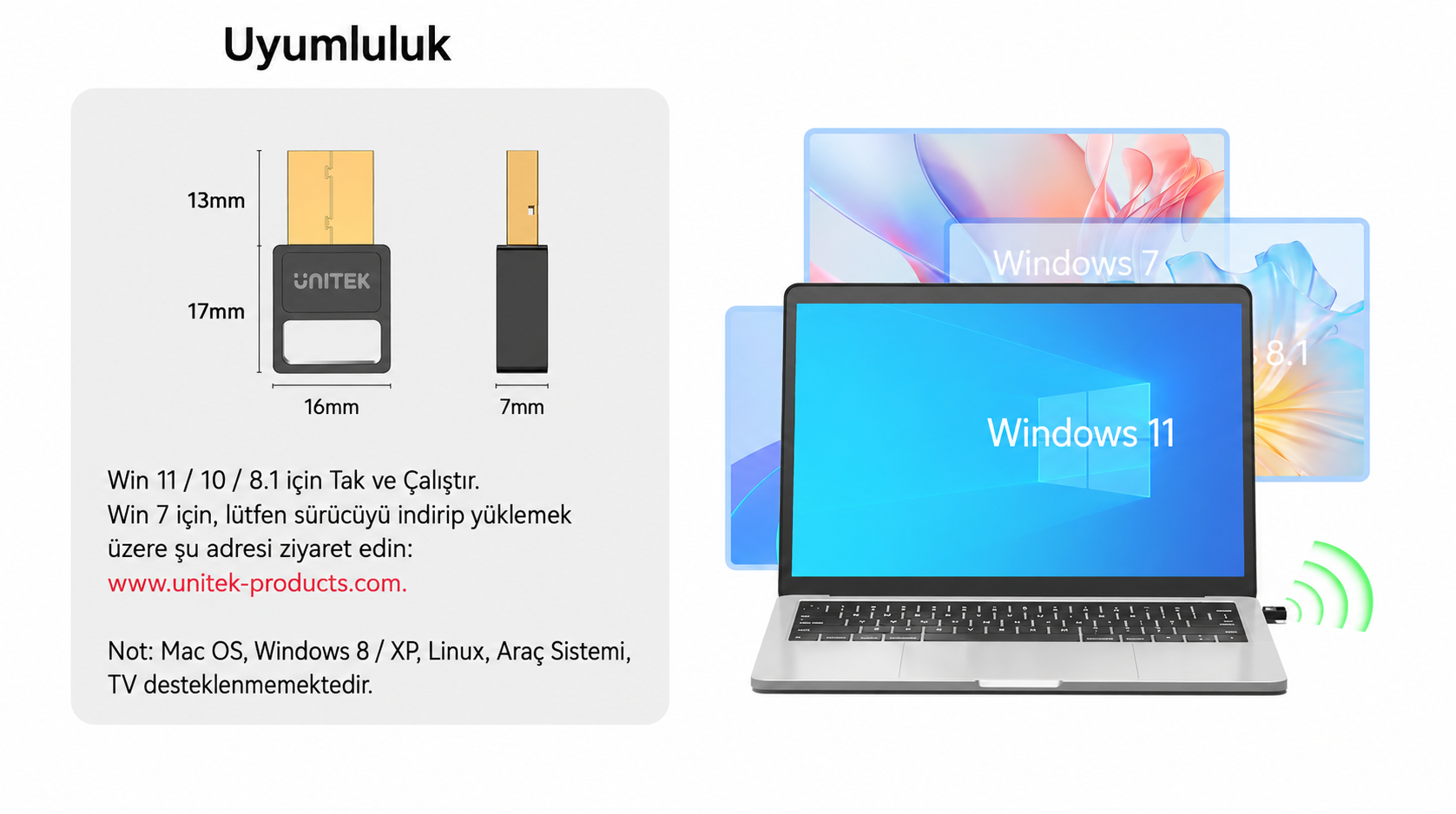 Unitek Usb Bluetooth v5.3 Kablosuz Adaptör B105B