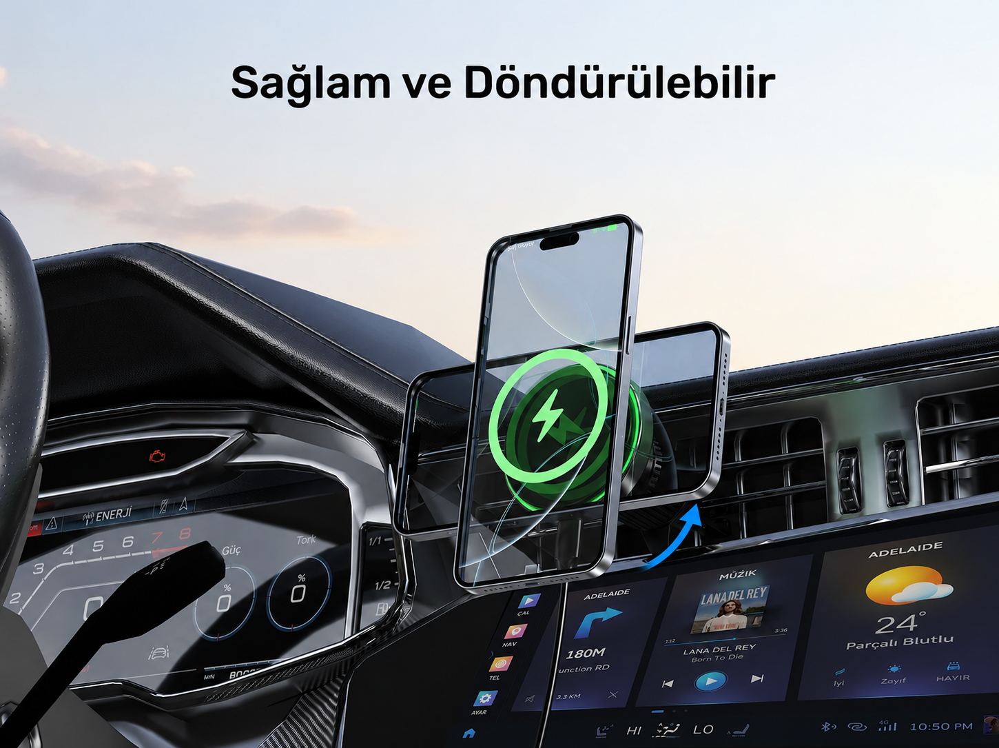 Unitek Manyetik Kablosuz Araç Şarj Cihazı