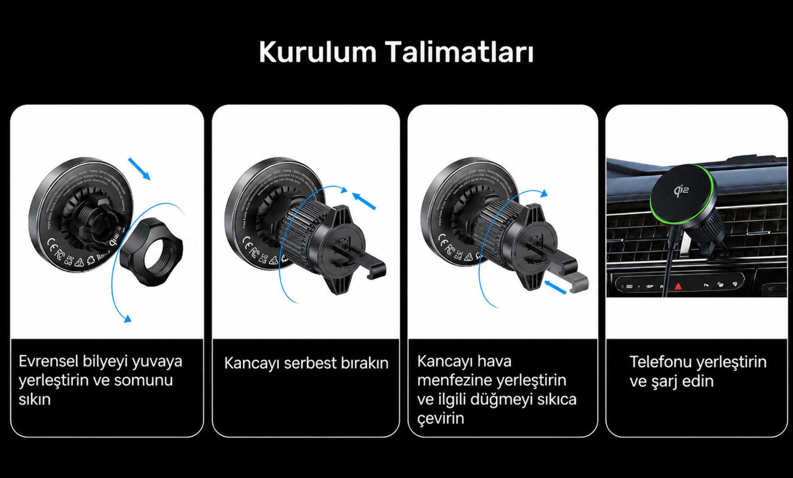 Unitek Manyetik Kablosuz Araç Şarj Cihazı