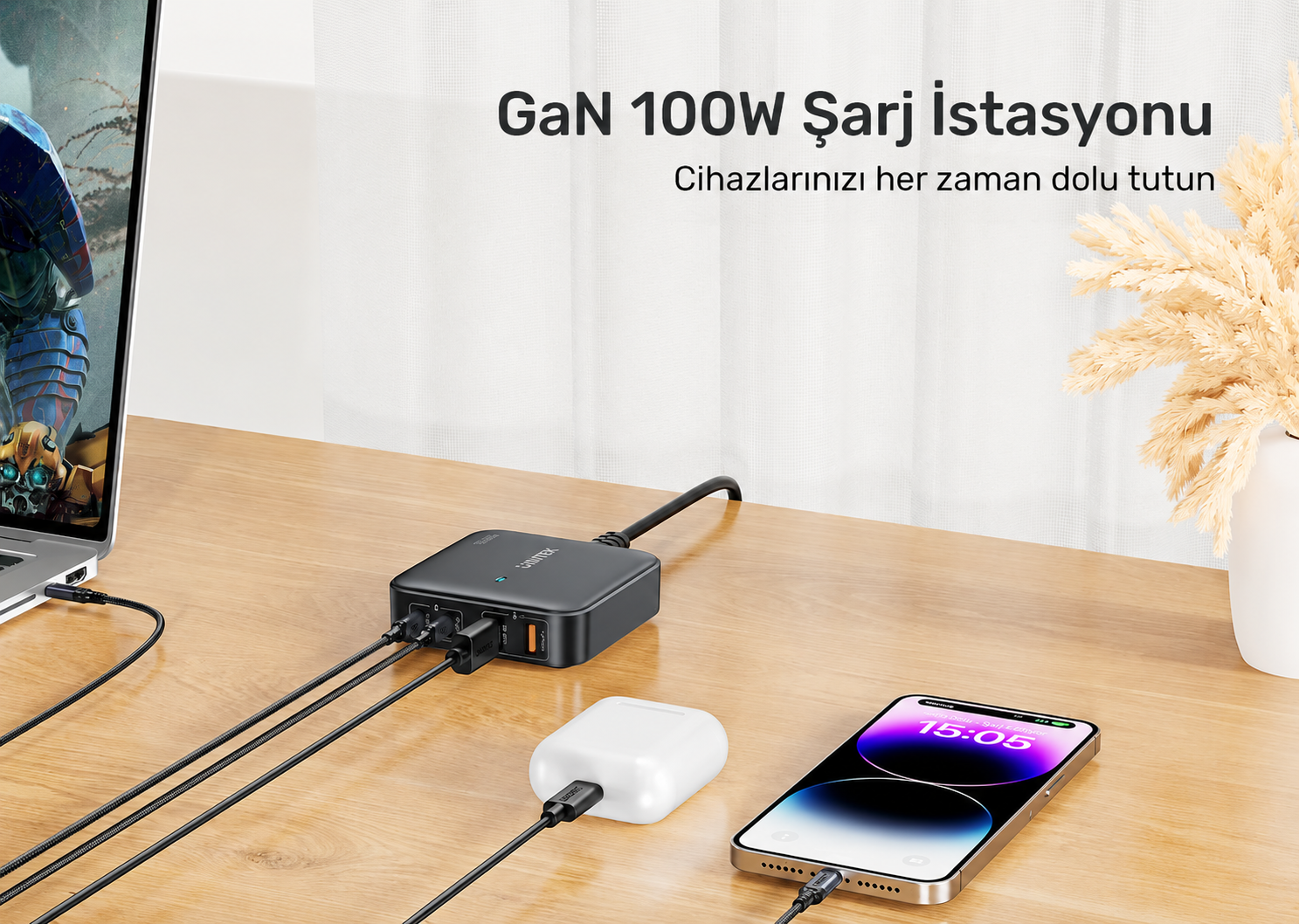 Unitek 100W Masaüstü GAN Şarj İstasyonu Beyaz