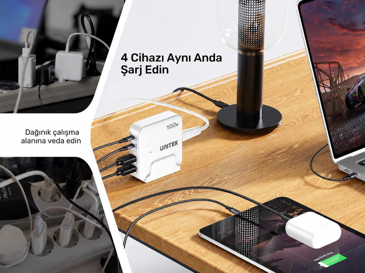Unitek 100W Masaüstü GAN Şarj İstasyonu Beyaz