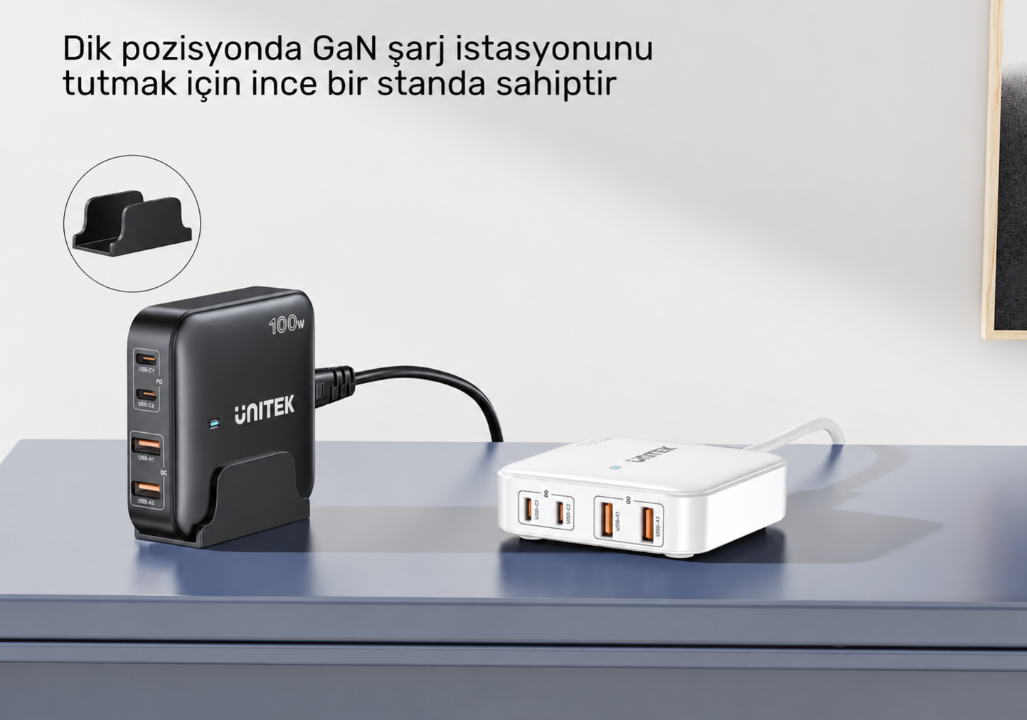 Unitek 100W Masaüstü GAN Şarj İstasyonu Beyaz