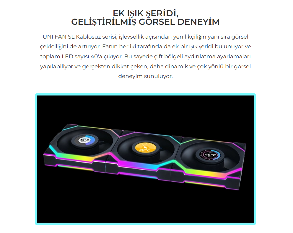 Lian Li UNI FAN REVERSE SL WIRELESS LCD 1x120mm Siyah Kasa Fanı (G99.12RSLLCD1W1B.00)