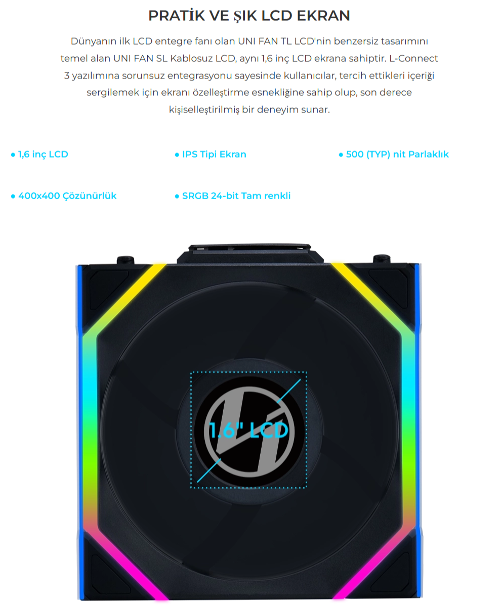Lian Li UNI FAN REVERSE SL WIRELESS LCD 1x120mm Siyah Kasa Fanı (G99.12RSLLCD1W1B.00)