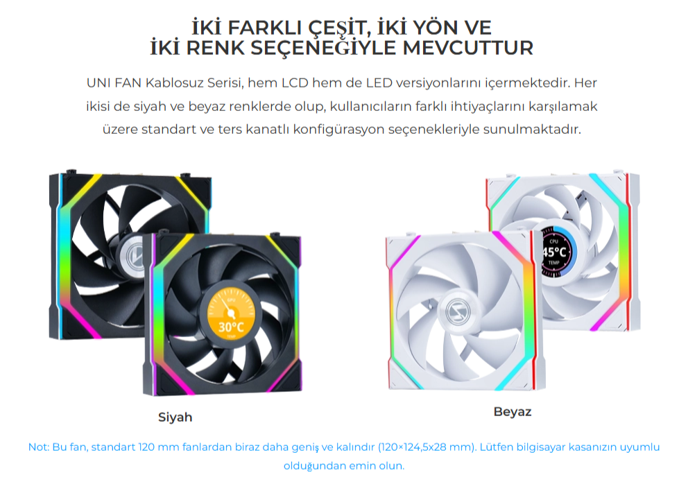 Lian Li UNI FAN REVERSE SL WIRELESS LCD 1x120mm Siyah Kasa Fanı (G99.12RSLLCD1W1B.00)