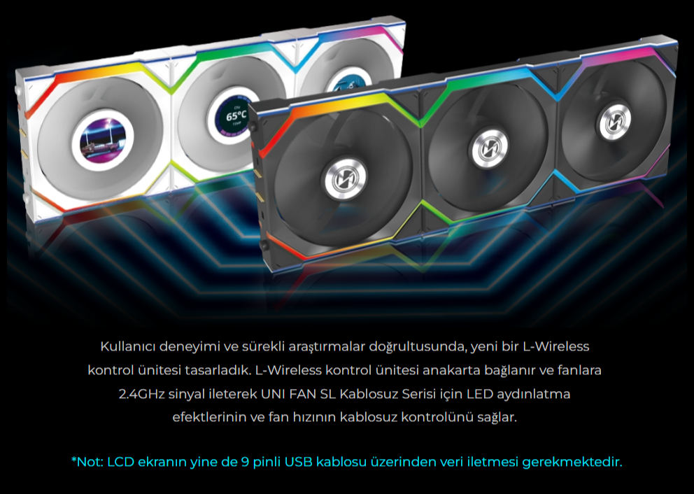 Lian Li UNI FAN REVERSE SL WIRELESS LCD 1x120mm Siyah Kasa Fanı (G99.12RSLLCD1W1B.00)
